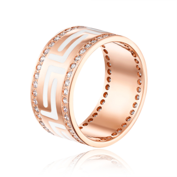 Обручальное кольцо с эмалью и фианитами. Артикул 10145
