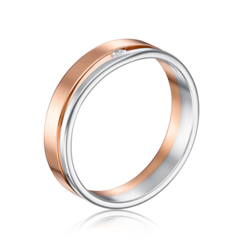 Обручальное кольцо комбинированное с фианитом. Артикул 1077
