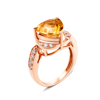 Золотое кольцо с цитрином и фианитами. Артикул 50189/ц сп