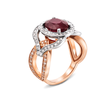 Золотое кольцо с рубином и бриллиантами. Артикул 52152/1рубS