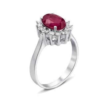 Серебряное кольцо с рубином и фианитами. Артикул Тд0004/руб-R