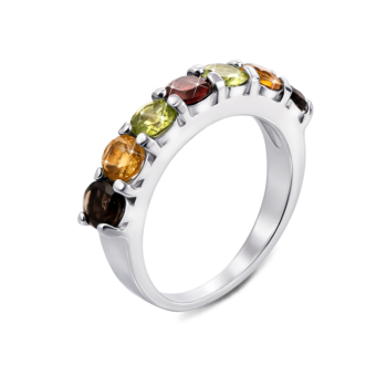 Серебряное кольцо с миксом полудрагоценных камней. Артикул Тд0011/mix-R
