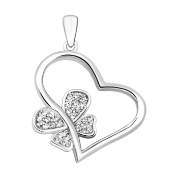 Срібна підвіска Серце з метеликом.Артикул UG5VP10001