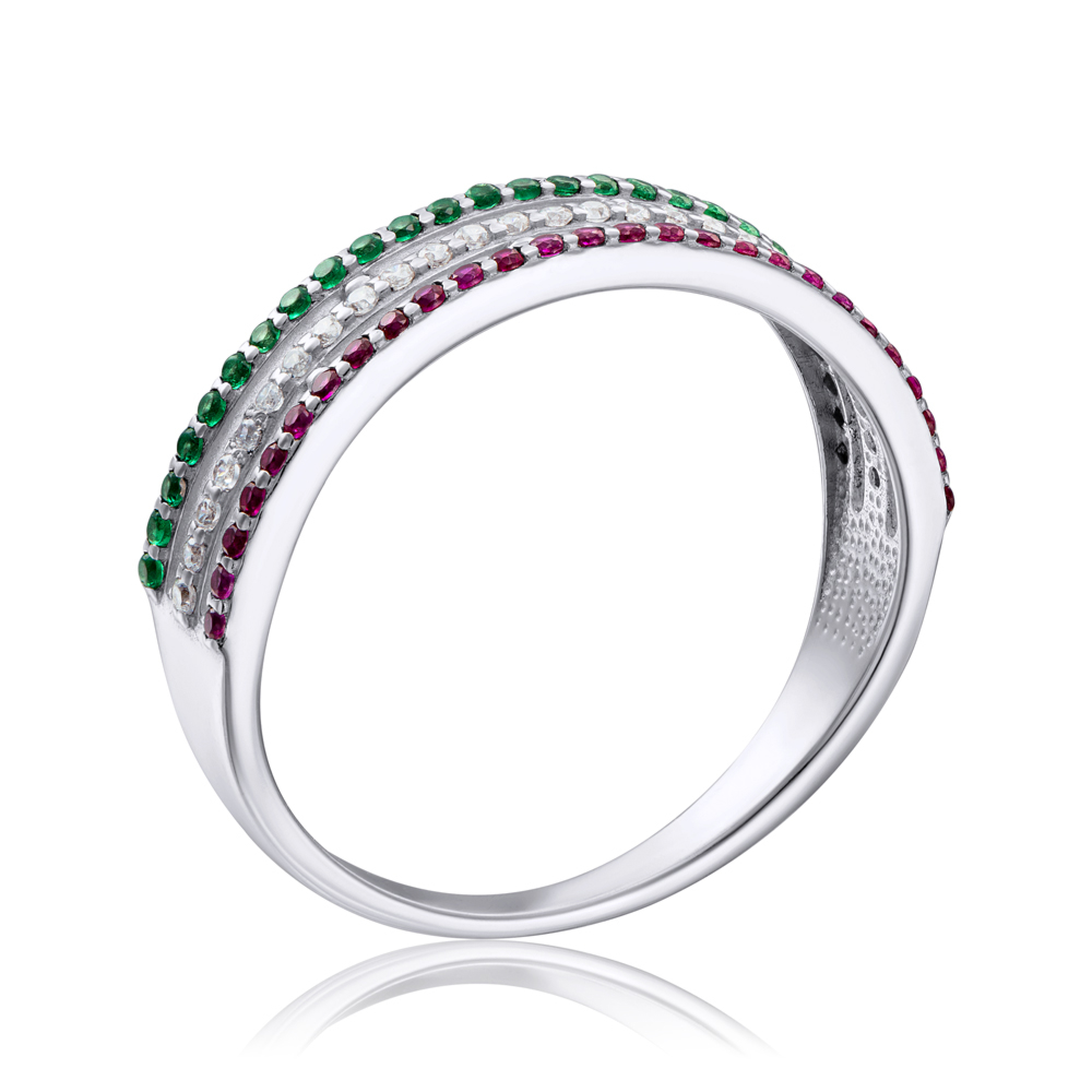 Серебряное кольцо с цветными фианитами. Артикул 001385/12/1/2455