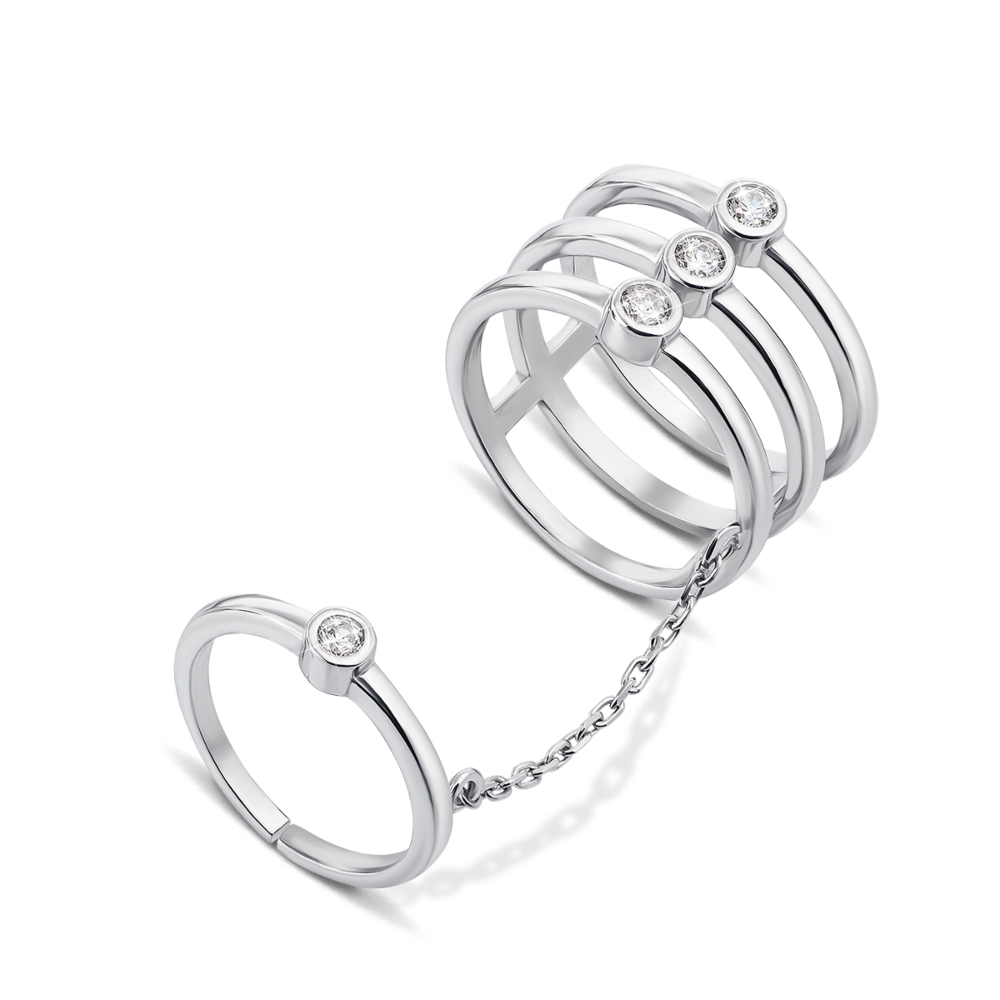 Фаланговое серебряное кольцо с фианитами. Артикул 10103