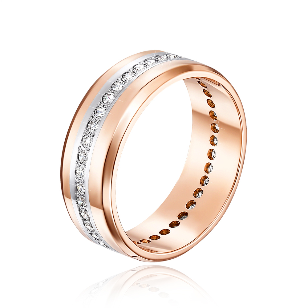 Комбинированное обручальное кольцо с фианитами. Артикул 1090