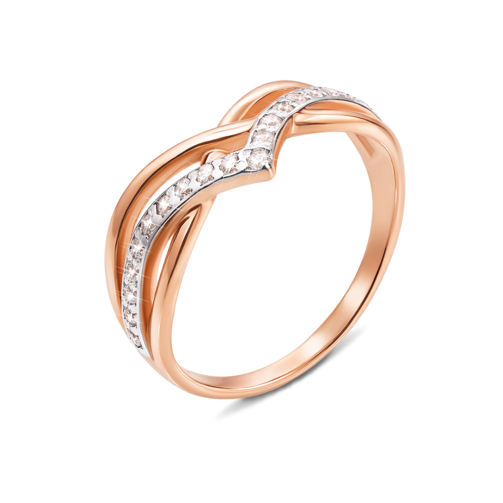 Золотое кольцо с фианитами. Артикул 11976