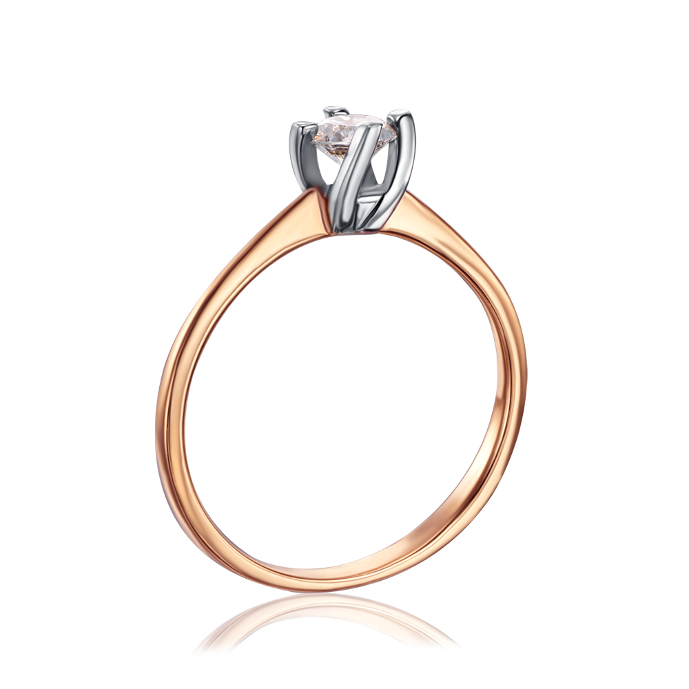 Золотое кольцо с фианитом S​ Zirconia. Артикул 12317/ SW