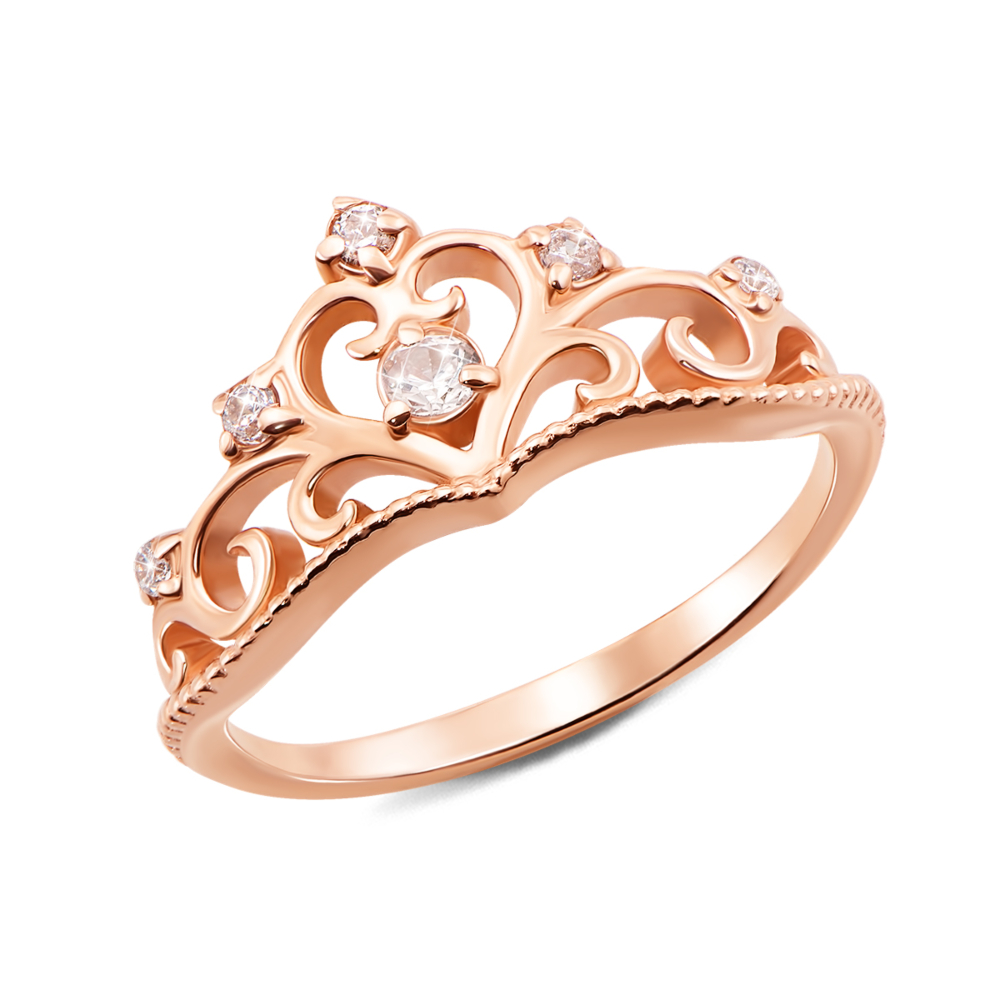 Золотое кольцо «Корона» с фианитами. Артикул 12337