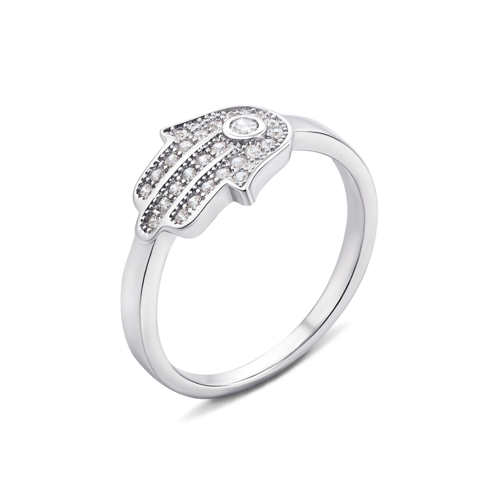 Серебряное кольцо-хамса с фианитами. Артикул 1RI59128-R