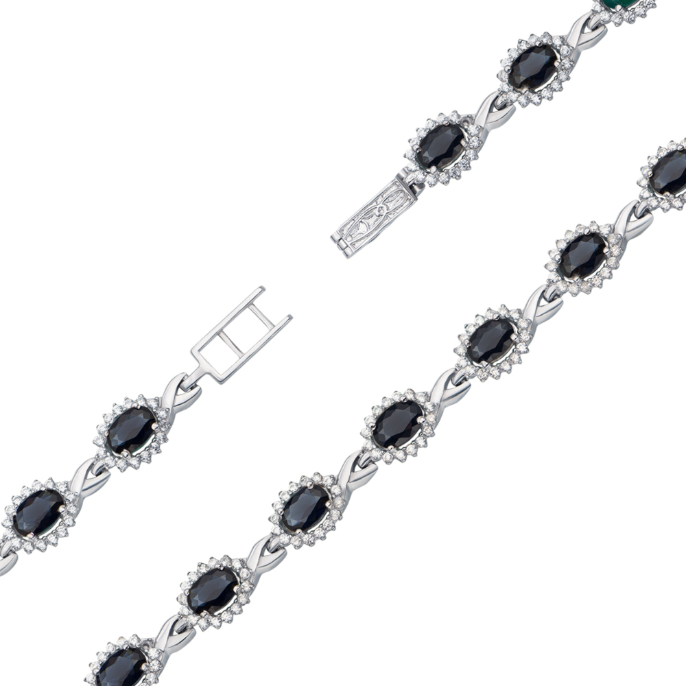 Срібний браслет з гидротермальним сапфіром і фіанітами. Артикул 4111р