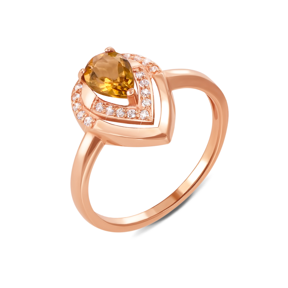 Золотое кольцо с цитрином и фианитами. Артикул 530108/ц сп