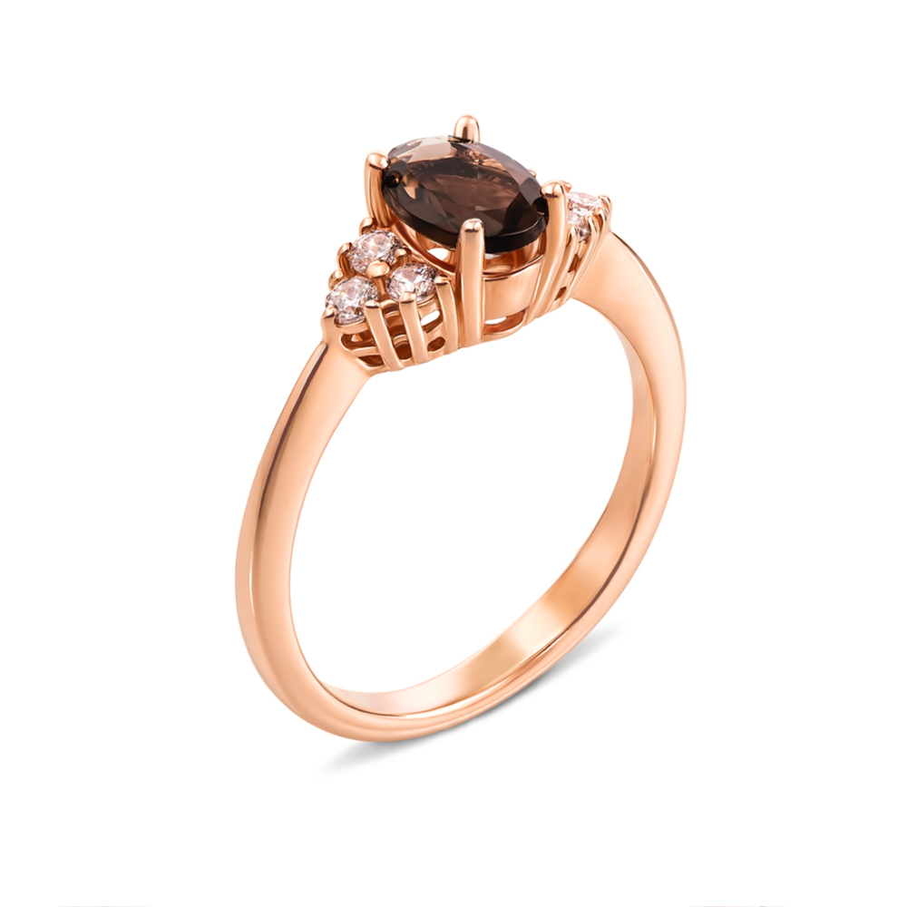 Золотое кольцо с раухтопазом и фианитами. Артикул 530185/раух п