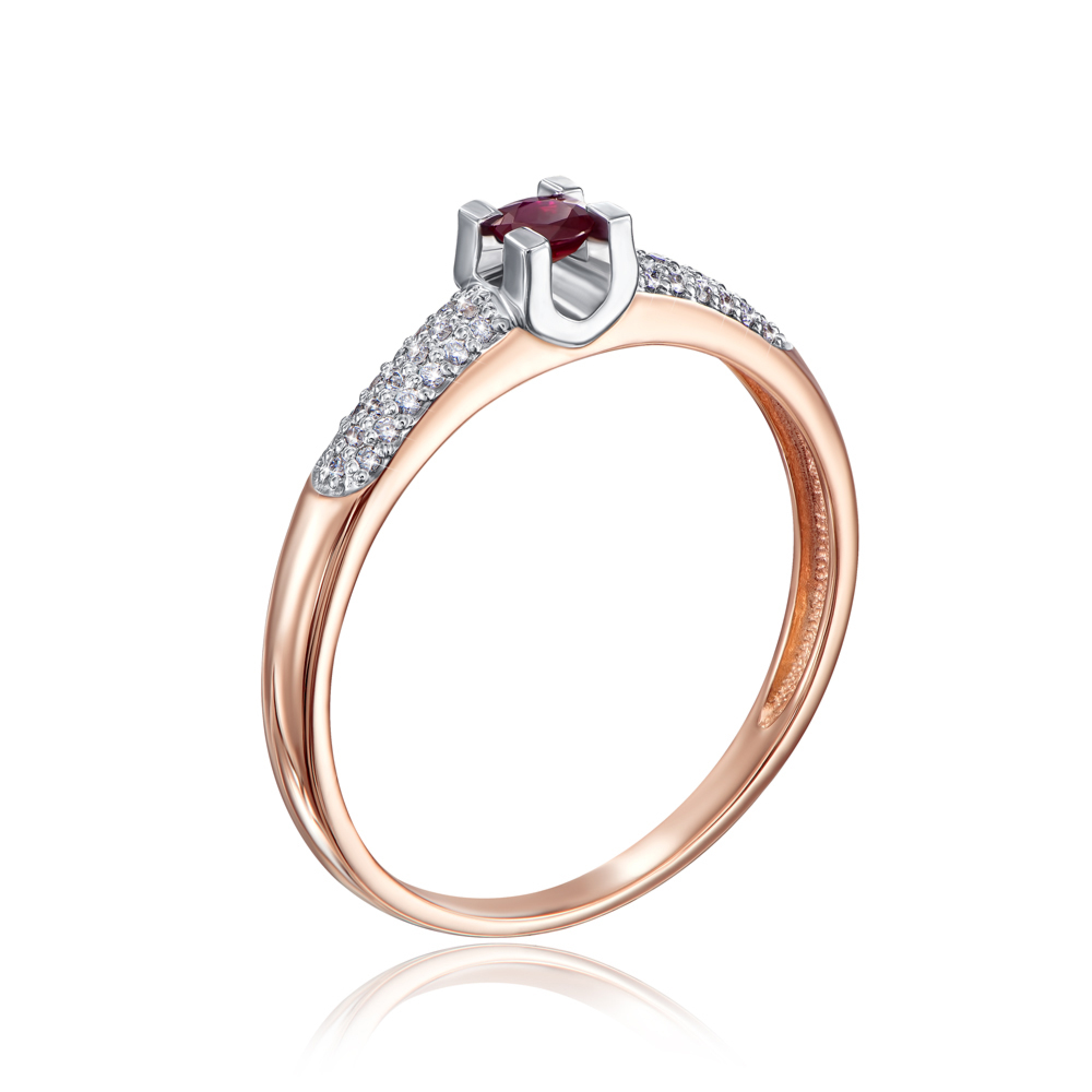 Золотое кольцо с рубином и бриллиантами. Артикул 53146/14/1/8460