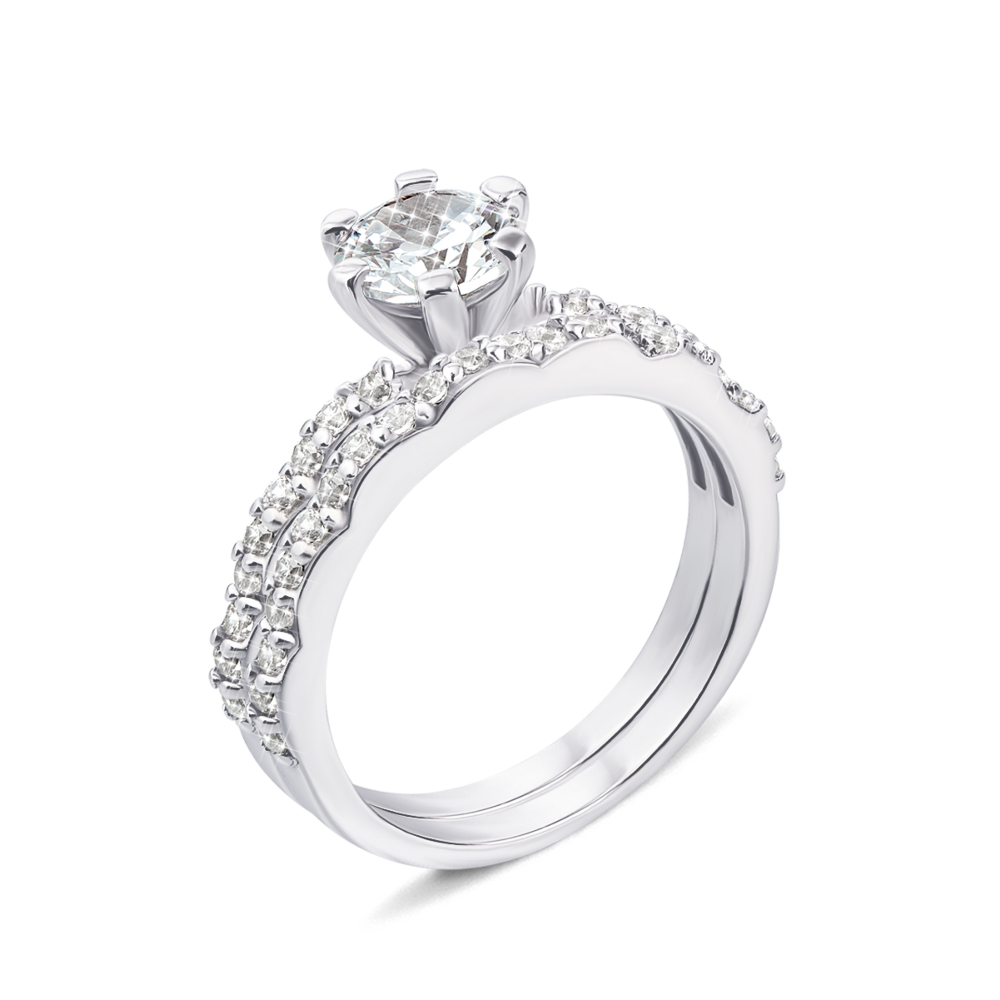 Наборное двойное серебряное кольцо с фианитами. Артикул GR0023-R