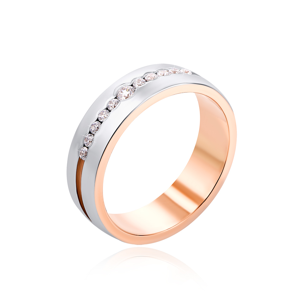 Обручальное кольцо комбинированное с фианитами (10147-3/14/1/287)