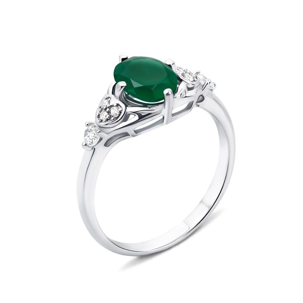 Серебряное кольцо с зеленым агатом и фианитами (1933/9р)