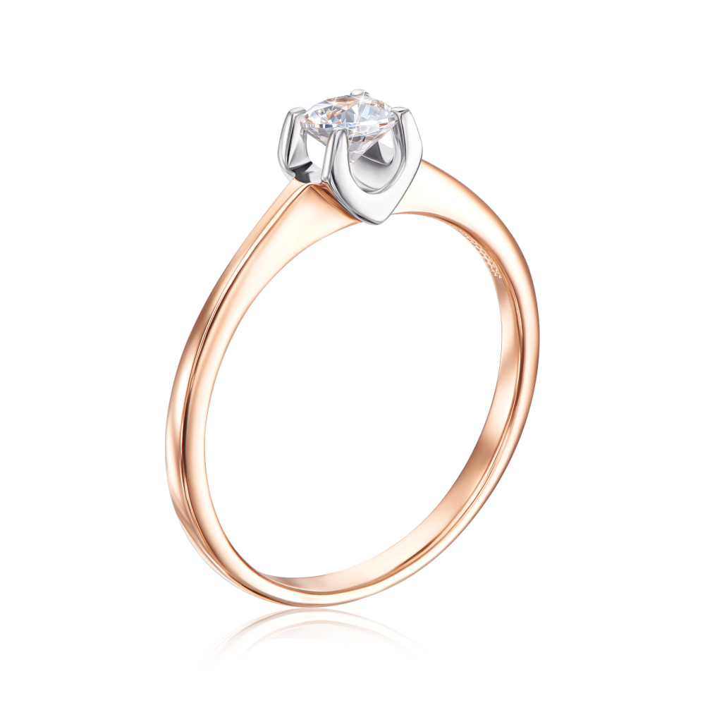 Золотое кольцо с фианитом S​ Zirconia. Артикул 12113/SW