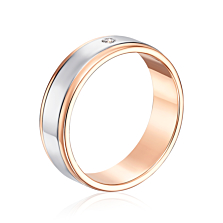 Обручальное кольцо комбинированное с бриллиантом. Артикул 1065/2