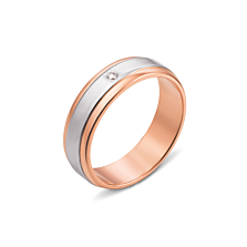 Обручальное кольцо комбинированное с фианитом. Артикул 1065/2