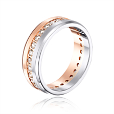 Обручальное кольцо комбинированное с фианитами. Артикул 1076
