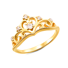 Золотое кольцо «Корона» с фианитами. Артикул 12337/eu