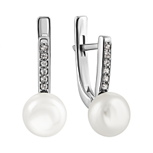 Срібні сережки з перлами і фіанітами. Артикул UG52437/1р-PWT