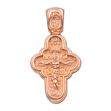 Золотой крестик. Распятие Христа. Владимирская икона Божией Матери. Артикул 31398