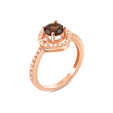 Золотое кольцо с раухтопазом и фианитами. Артикул 530049/раух  кп