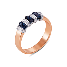 Золотое кольцо с бриллиантами и сапфирами. Артикул 52195/1сап