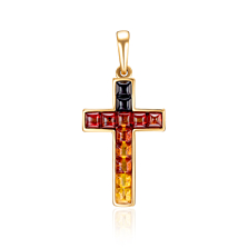 Серебряный декоративный крестик с янтарем. Артикул AuP220M-R-P/20/2787