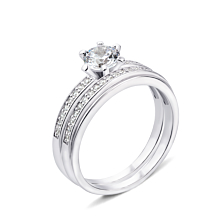Наборное двойное серебряное кольцо с фианитами. Артикул GR0025-R