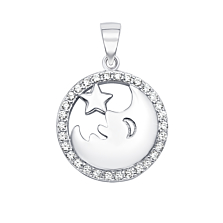 Серебряная подвеска «Звезда и месяц» с фианитами. Артикул ES0163EP-P