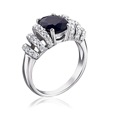 Серебряное кольцо с сапфиром и фианитами. Артикул GRE2353-R/12/8373