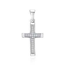 Срібний декоративний хрестик з фіанітами. Артикул MP11633A-P/12/1