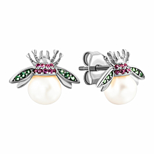 Срібні сережки з перлами і фіанітами. Артикул UG5SE00318