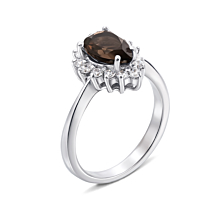 Серебряное кольцо с дымчатым кварцем и фианитами. Артикул Тд0003/раух-R