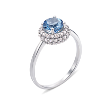 Серебряное кольцо с кварцем London blue и фианитами. Артикул 1581/9р