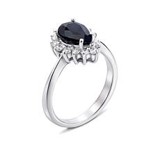 Серебряное кольцо с сапфиром и фианитами. Артикул Тд0003/сап-R