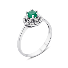 Серебряное кольцо с зеленым агатом и фианитами (1727/9р)