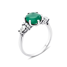Серебряное кольцо с зеленым агатом и фианитами (1964/9р)
