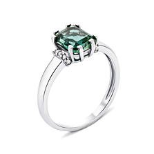 Серебряное кольцо с зеленым кварцем и фианитами (1266/1р-QGR)
