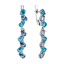 Срібні сережки-підвіски з блакитним кварцом London blue та фіанітами.Артикул UG52928/9р-QLBQS