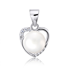 Срібна підвіска «Серце» з перлами та фіанітами. Артикул S1087-P/12/779