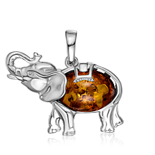 Серебряная подвеска «Слон» с янтарем. Артикул RdP527C-P/12/2787