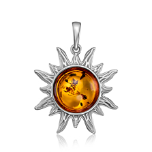 Серебряная подвеска «Солнце» с янтарем. Артикул RdP524C-P/12/2787