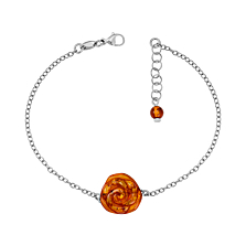 Срібний браслет «Троянда» з бурштином. Артикул RdB124C-B/12/2787