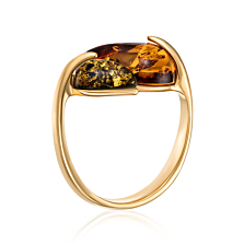 Серебряное позолоченное кольцо с янтарем. Артикул AuR167M-R/20/2787