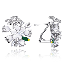 Срібні сережки «Квіти» з фіанітами і емаллю. Артикул SE30614-BW-E/12/2282