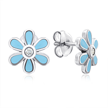 Срібні сережки-пусети «Квітка» з емаллю. Артикул E3904-E/12/3547